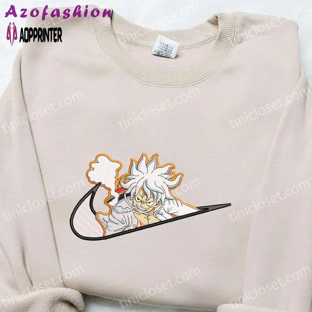 Swoosh x monkey d luffy gear 5 embroidered sweatshirt: one piece shirt perfect family gift Embroidered Shirt