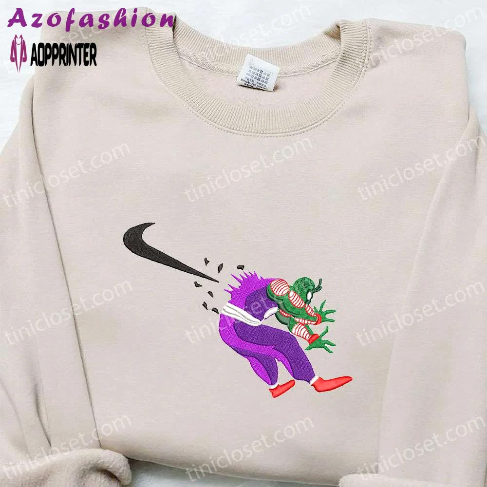 Swoosh x piccolo anime & dragon ball nike inspired embroidered t-shirt Embroidered Shirt