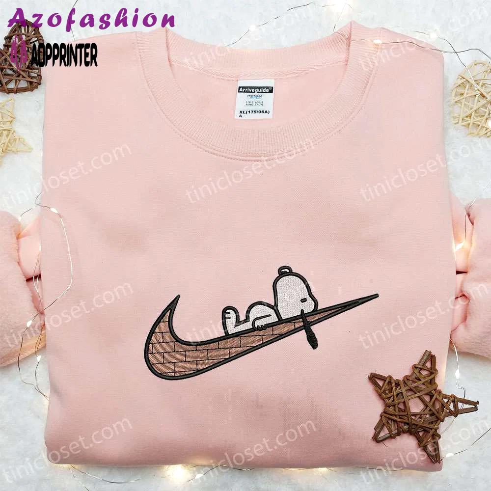 Swoosh x snoopy embroidered shirt disney characters hoodie custom nike t-shirt unique embroidered apparel Embroidered Shirt