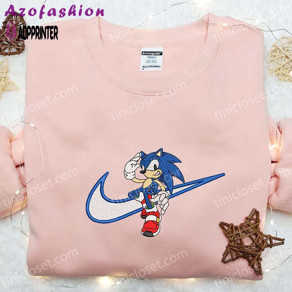 Swoosh x sonic movie embroidered sweatshirt hoodie & t-shirt – custom nike collection Embroidered Shirt