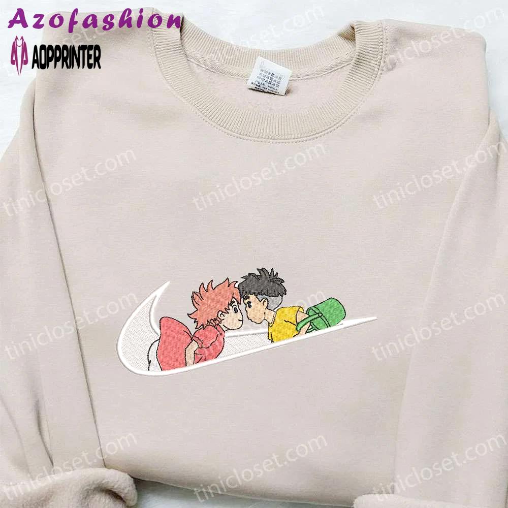 Swoosh x sosuke & ponyo anime hoodie: best family gift custom nike t-shirt Embroidered Shirt