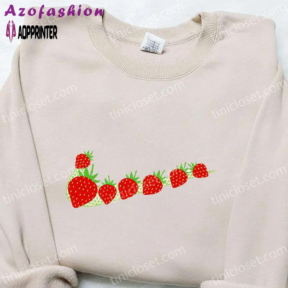 Swoosh x strawberry embroidered sweatshirt & favorite food and drink hoodie – top birthday gift ideas Embroidered Shirt