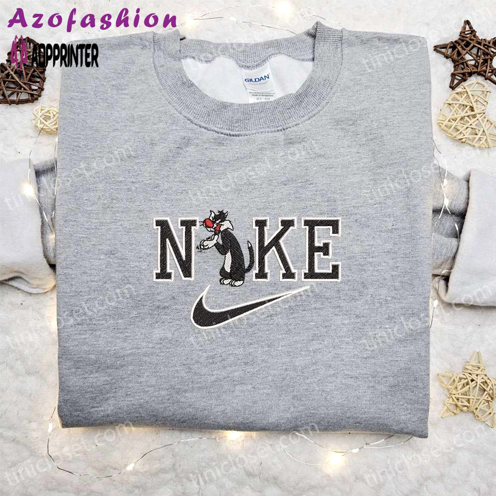 Sylvester x nike embroidered hoodie & walt disney characters shirt: best family birthday gift ideas Embroidered Shirt