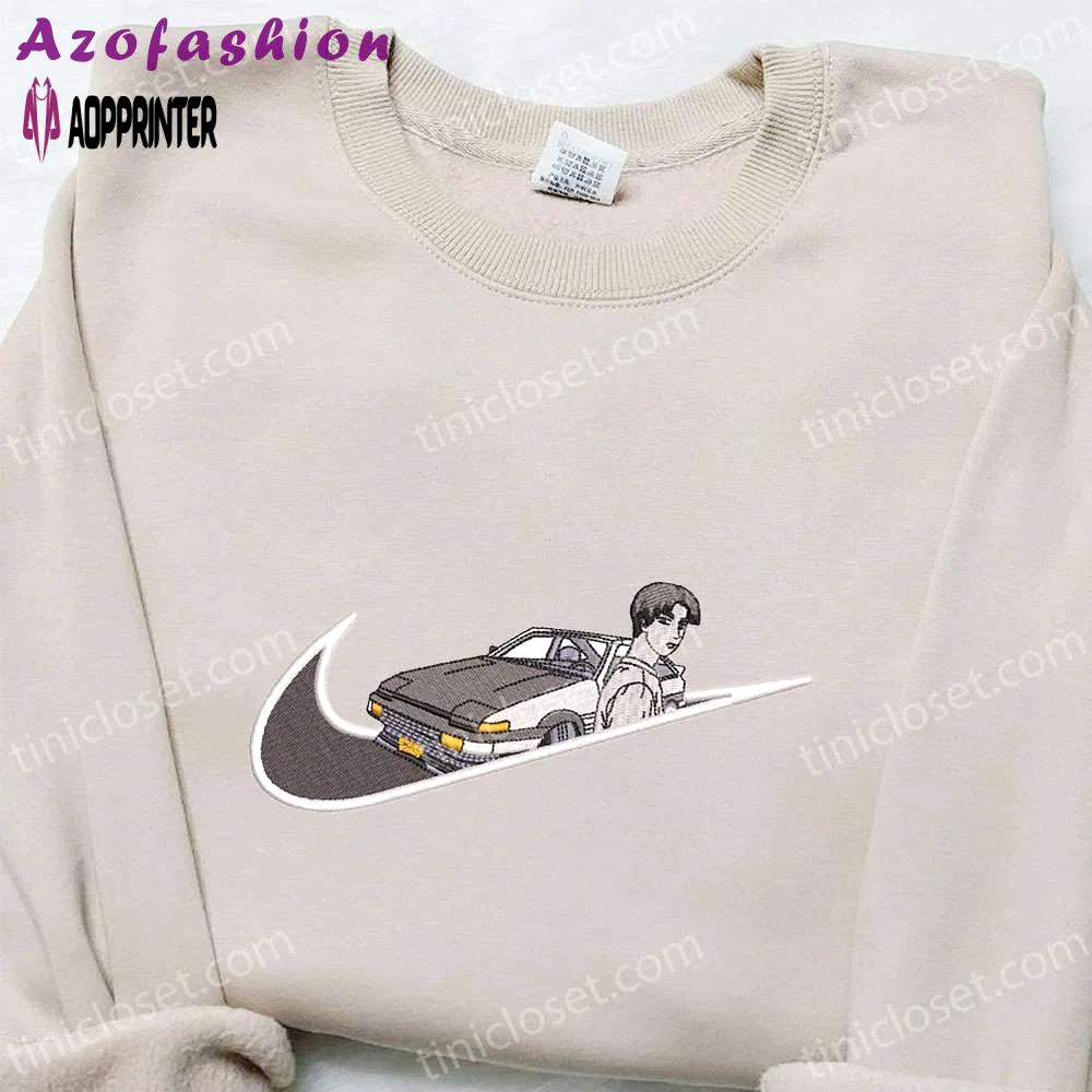 Takumi fujiwara x nike: swoosh & initial d embroidered shirt – inspired nike shirt Embroidered Shirt