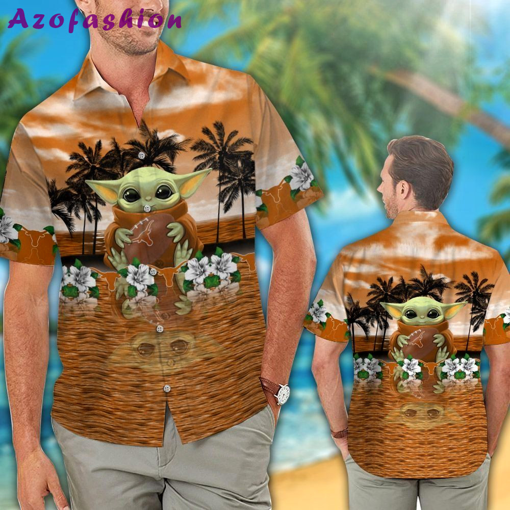 Texas longhorns baby yoda hawaiian shirt short Hawaii Shirt Shorts & Flip Flops