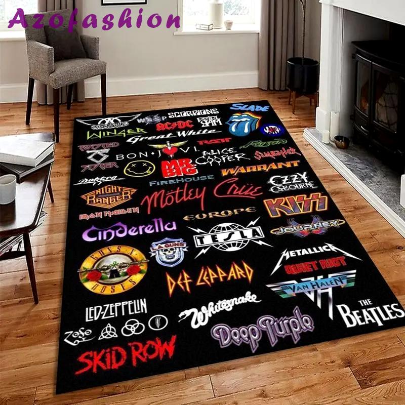 The greatest rock band logos of all time area rug living room and bed room rug rug regtangle carpet floor decor home decor Rectangle Rug