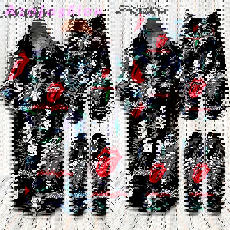 The rolling stones flip flops and combo hawaii shirt shorts luxury brand summer outfit Hawaii Shirt Shorts & Flip Flops