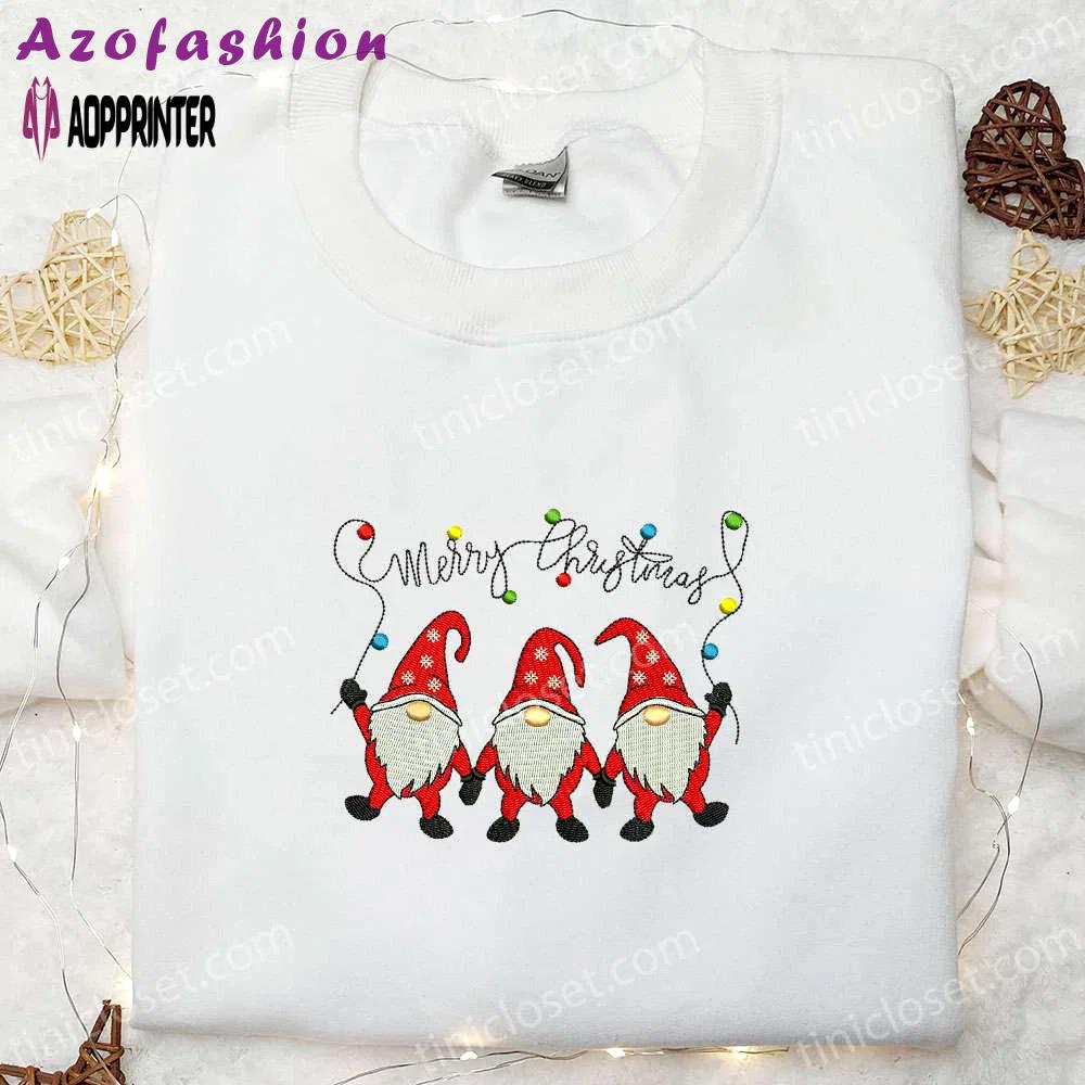 Three gnomes merry christmas hoodie & t-shirt: best family gift ideas Embroidered Shirt