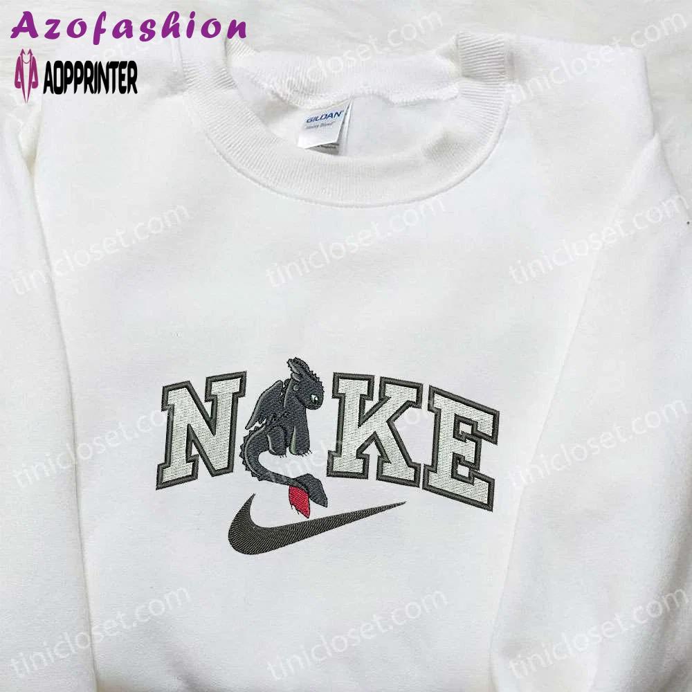 Toothless x nike cartoon embroidered shirt – how to train your dragon custom tee Embroidered Shirt