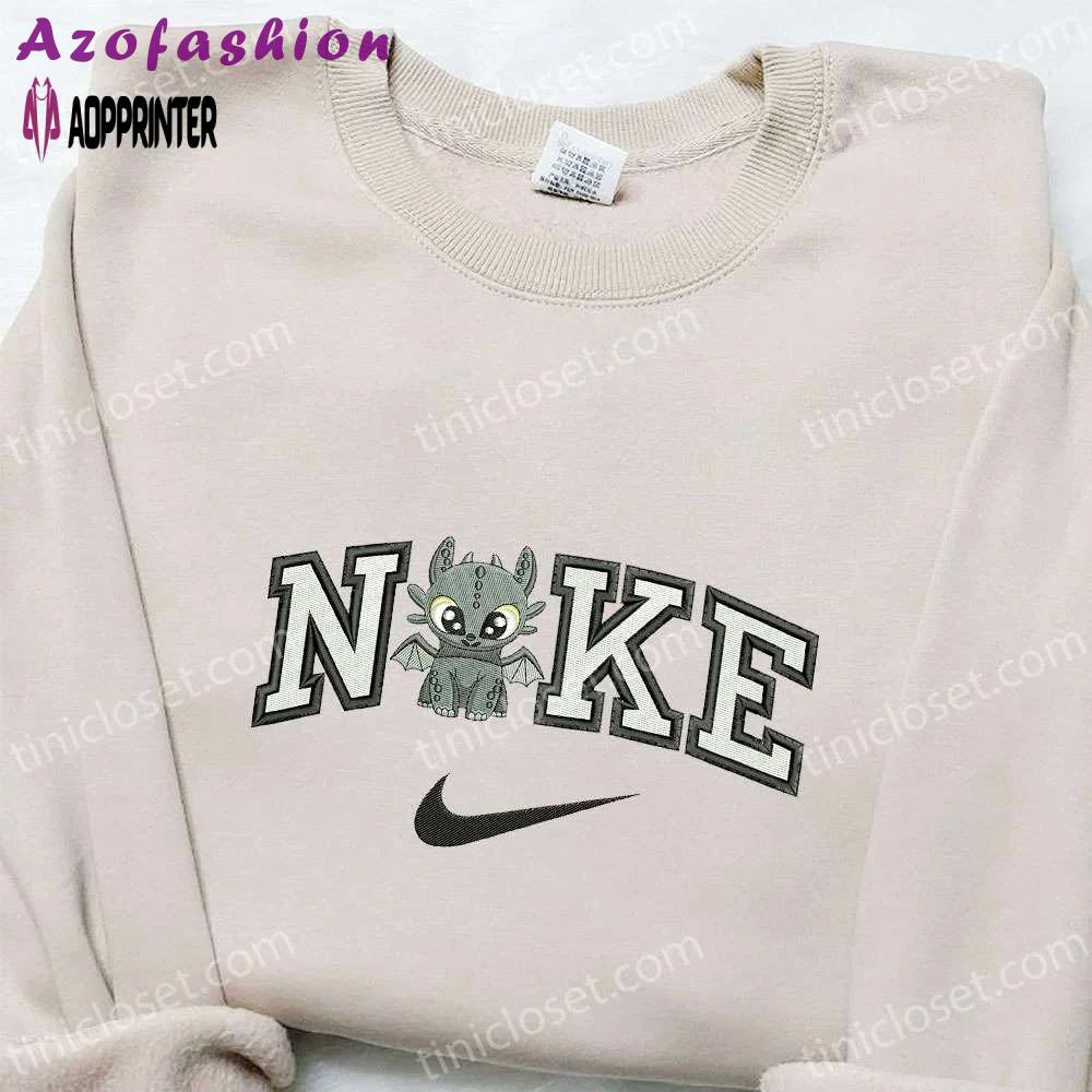 Toothless x nike cartoon embroidered sweatshirt: disney characters & nike inspired shirt Embroidered Shirt
