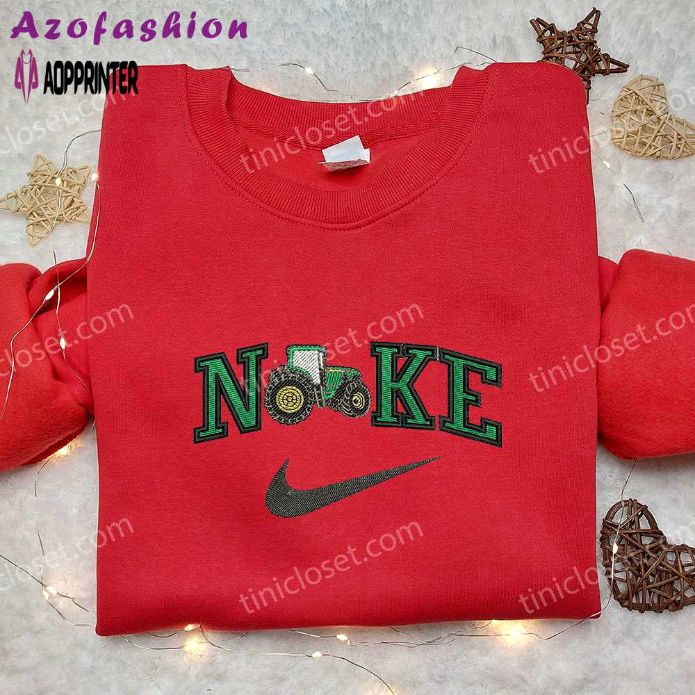 Tracktor x nike embroidered hoodie & transportation shirt: unique nike inspired apparel Embroidered Shirt