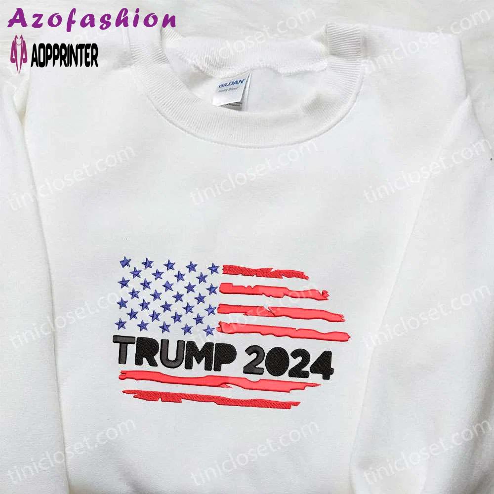 Trump 2024 embroidered hoodie sweatshirt & t-shirt: hot political topics & us flag designs Embroidered Shirt