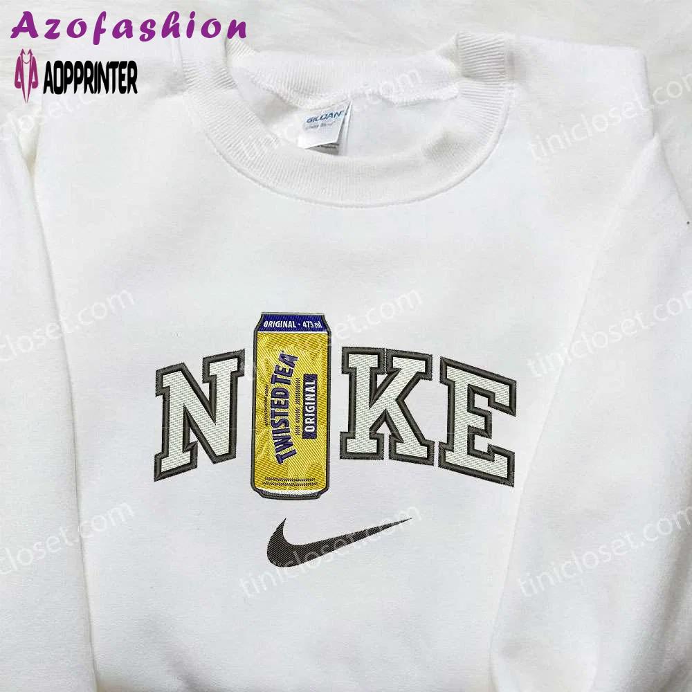 Twisted tea x nike embroidered hoodie & favorite food shirt nike inspired embroidered shirt Embroidered Shirt