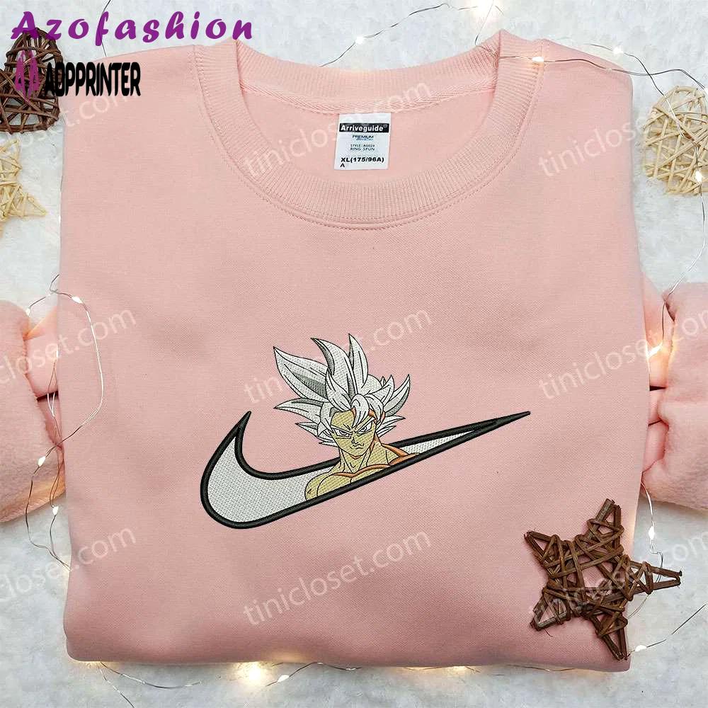 Ultra instinct goku x nike swoosh sweatshirt: dragon ball & nike inspired embroidered shirt Embroidered Shirt