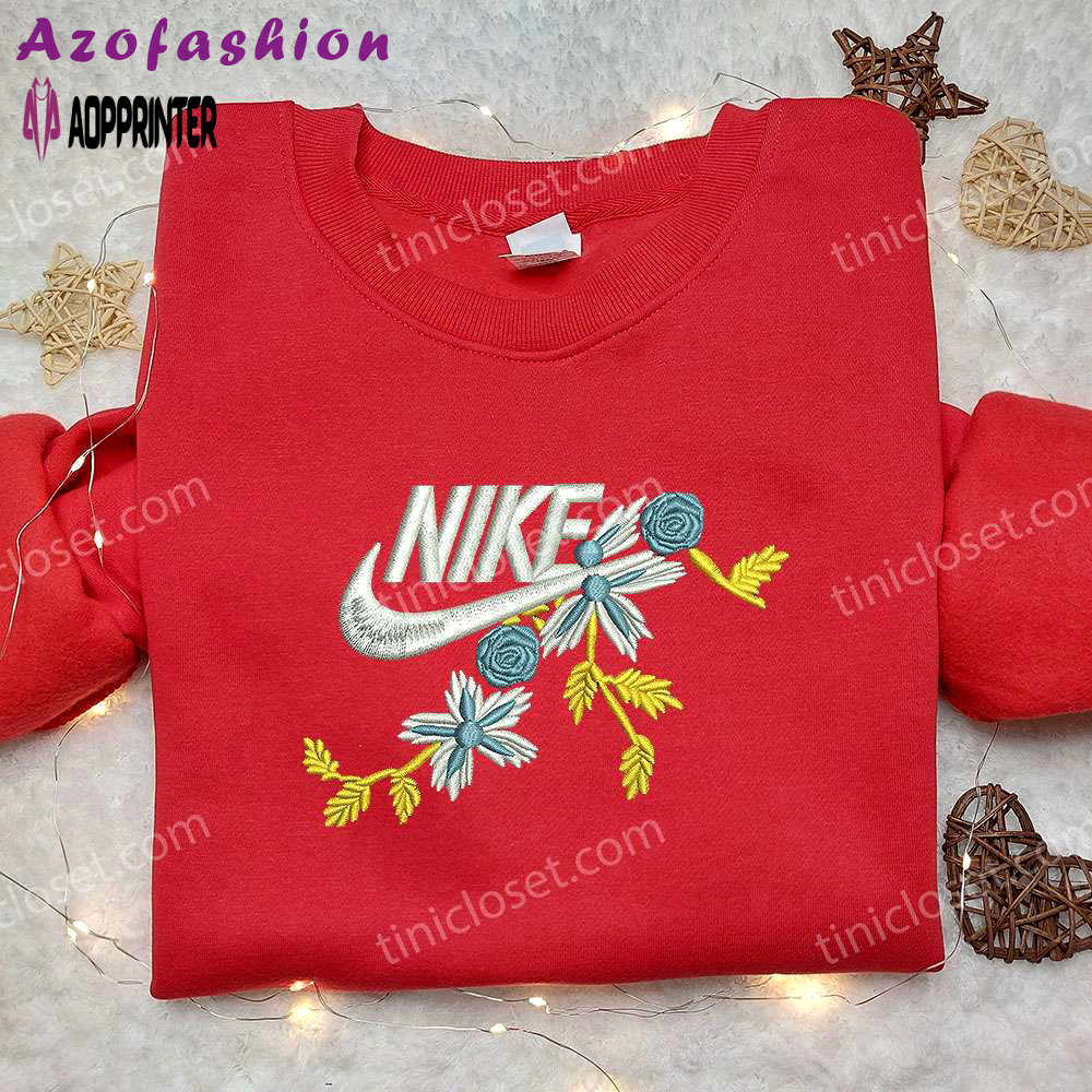 Unique flowers x nike embroidered shirt: perfect gift for daughter custom design Embroidered Shirt