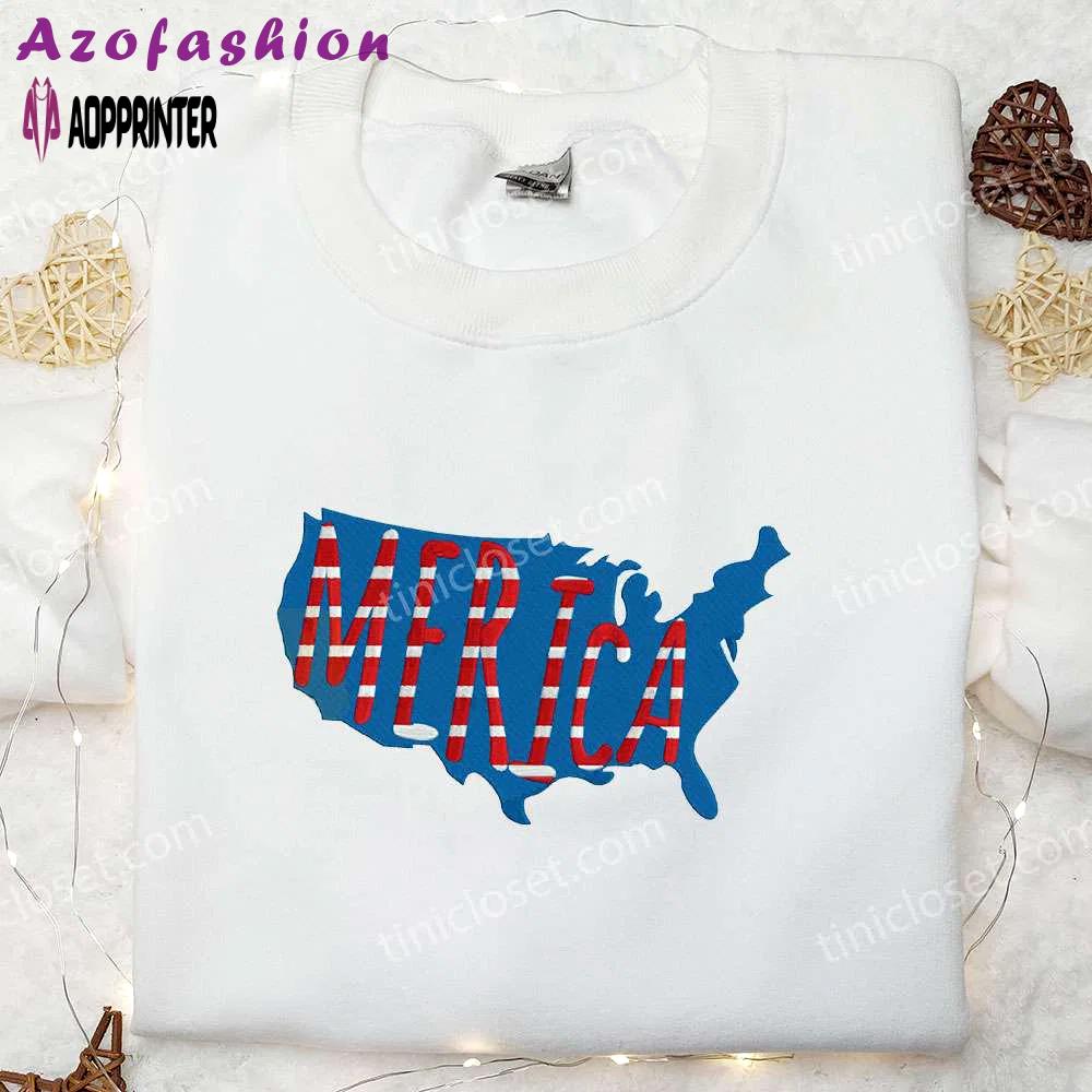 Usa map embroidered shirt best 4th of july patriotic shirts & national day gifts Embroidered Shirt