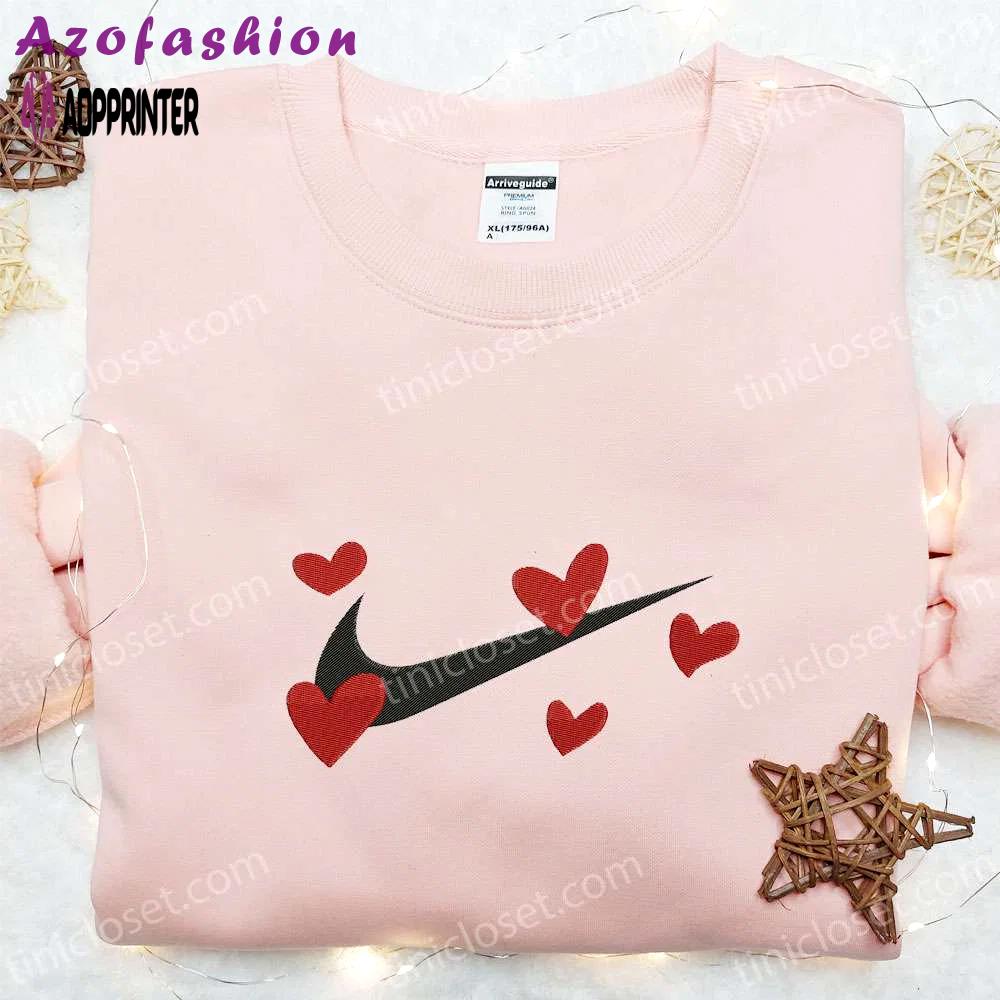 Valentine nike embroidered shirt hoodie & t-shirt: red hearts x nike swoosh design Embroidered Shirt