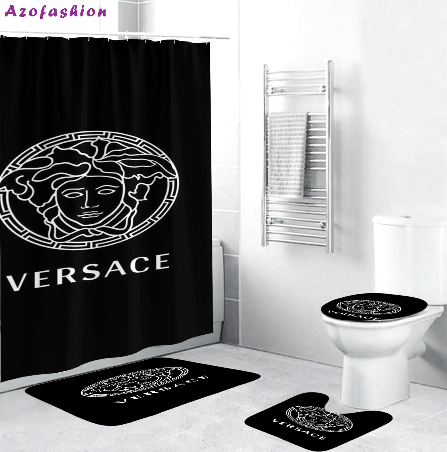Versace basic big white logo in black bathroom set Bathroom Set