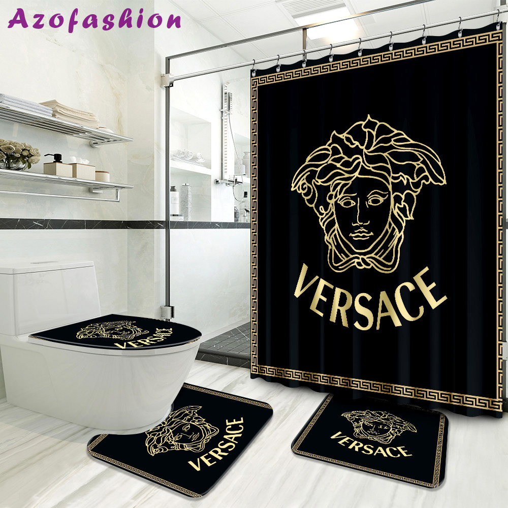 Versace black goden bathroom set hypebeast bath mat home decor luxury fashion brand Bathroom Set
