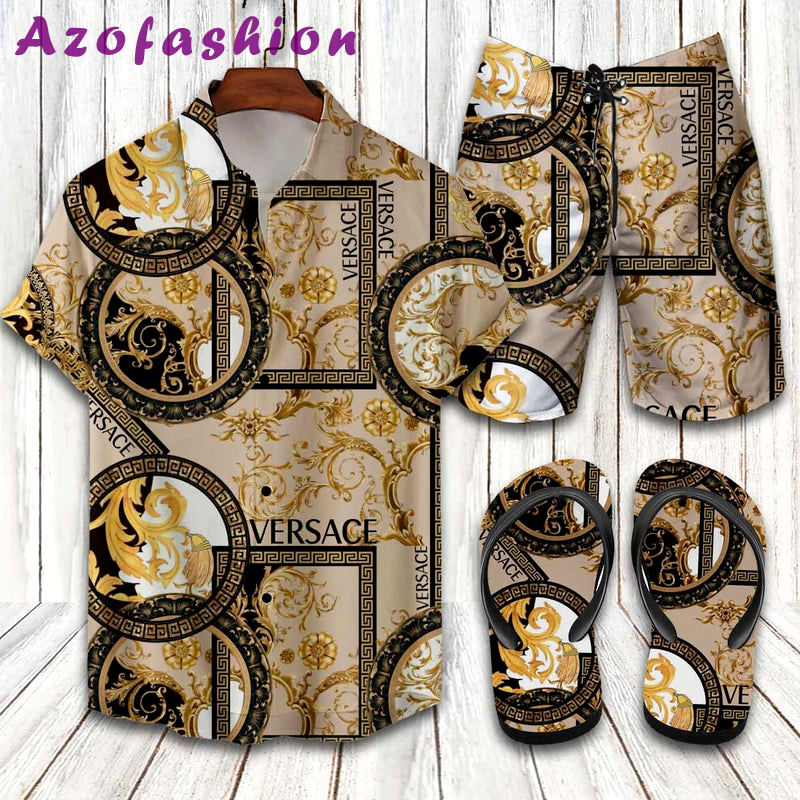 Versace brand luxury hawaiian shirt beach shorts and flip flops combo Hawaii Shirt Shorts & Flip Flops