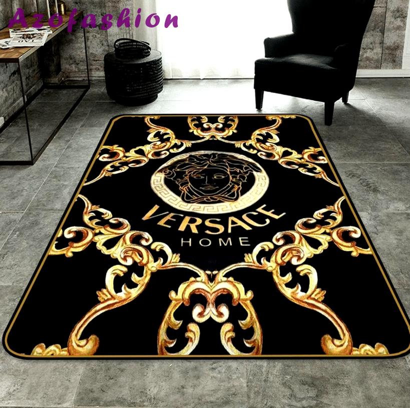 Versace golden limited logo type 618. Upgrade Your Living Room with Luxury Home Decor: Area Carpets, Floor Decor, Door Mats, and Hot Gift Items with style a High-End Fashion Brand Rectangle Rug