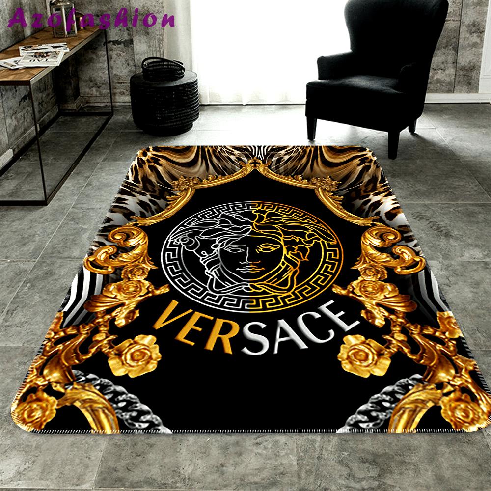 Versace golden limited logo type 619. Upgrade Your Living Room with Luxury Home Decor: Area Carpets, Floor Decor, Door Mats, and Hot Gift Items with style a High-End Fashion Brand Rectangle Rug
