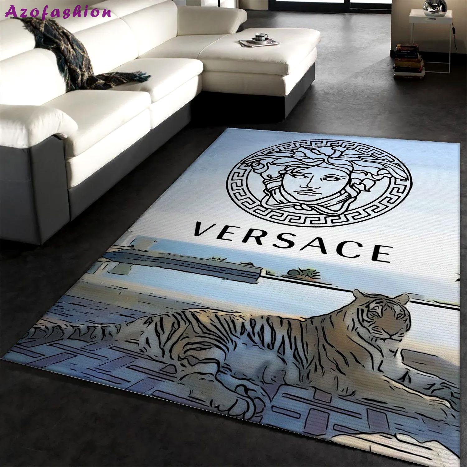 Versace logo type 100. Upgrade Your Living Room with Luxury Home Decor: Area Carpets, Floor Decor, Door Mats, and Hot Gift Items with style a High-End Fashion Brand Rectangle Rug