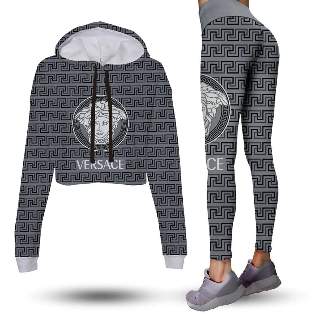 Versace luxury brand clothes leggings and crop top set for women Croptop Hoodie Legging Set