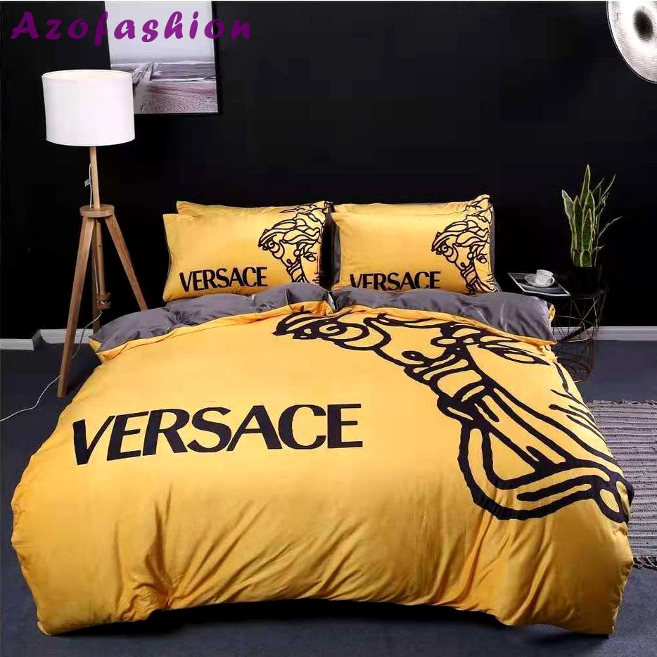Versace luxury logo fashion brand premium bedding sets, bedroom decor , thanksgiving decorations for home Bedding Sets
