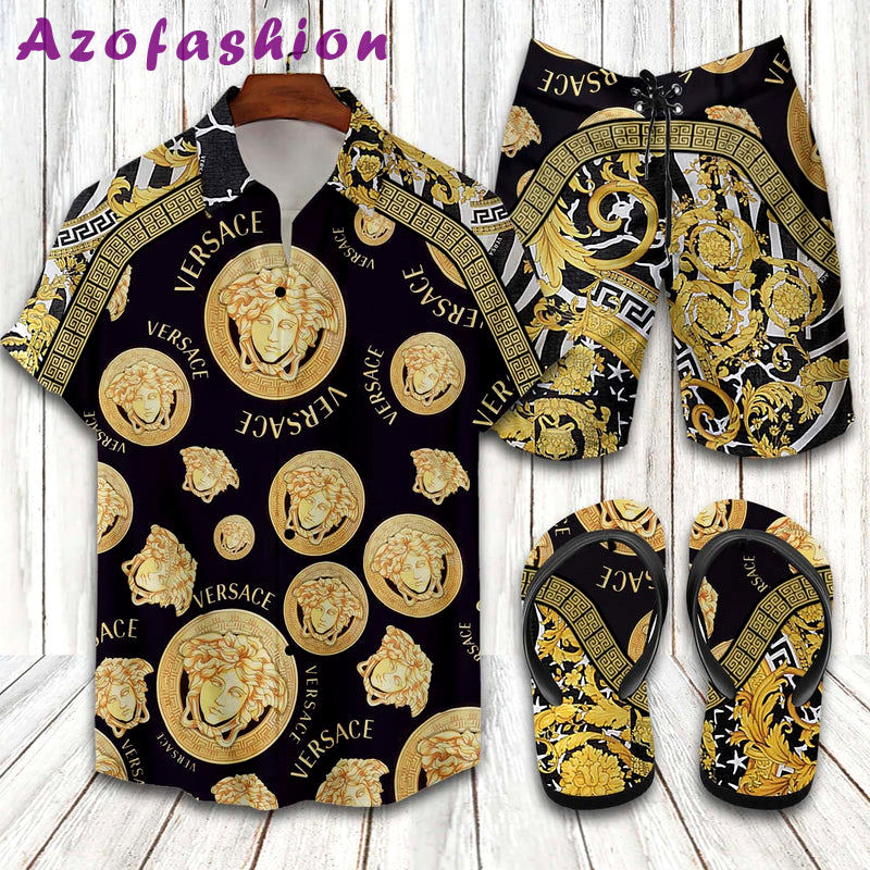 Versace medusa barocco combo hawaiian shirt beach shorts and flip flop Hawaii Shirt Shorts & Flip Flops
