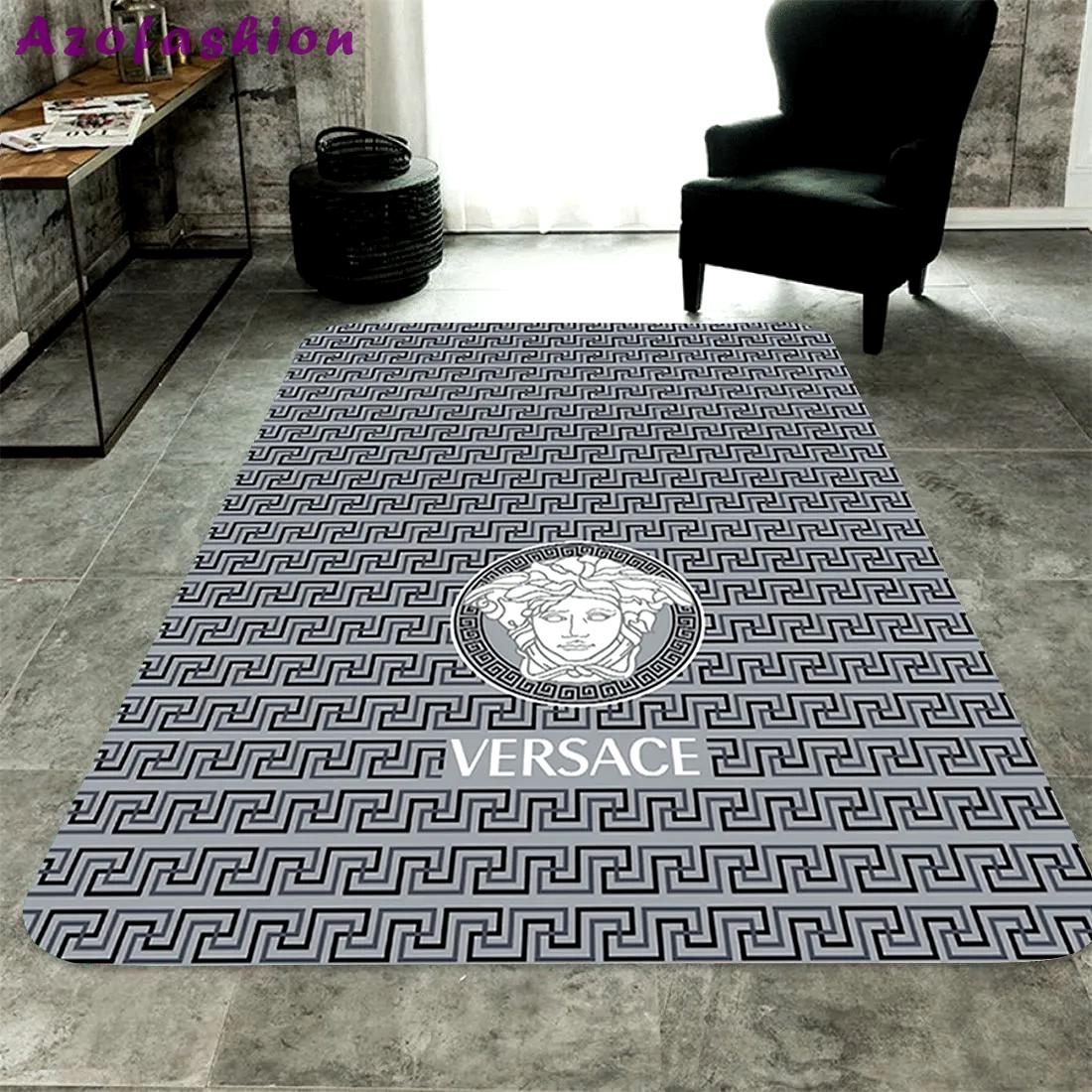 Versace medusa grey logo type 483. Upgrade Your Living Room with Luxury Home Decor: Area Carpets, Floor Decor, Door Mats, and Hot Gift Items with style a High-End Fashion Brand Rectangle Rug