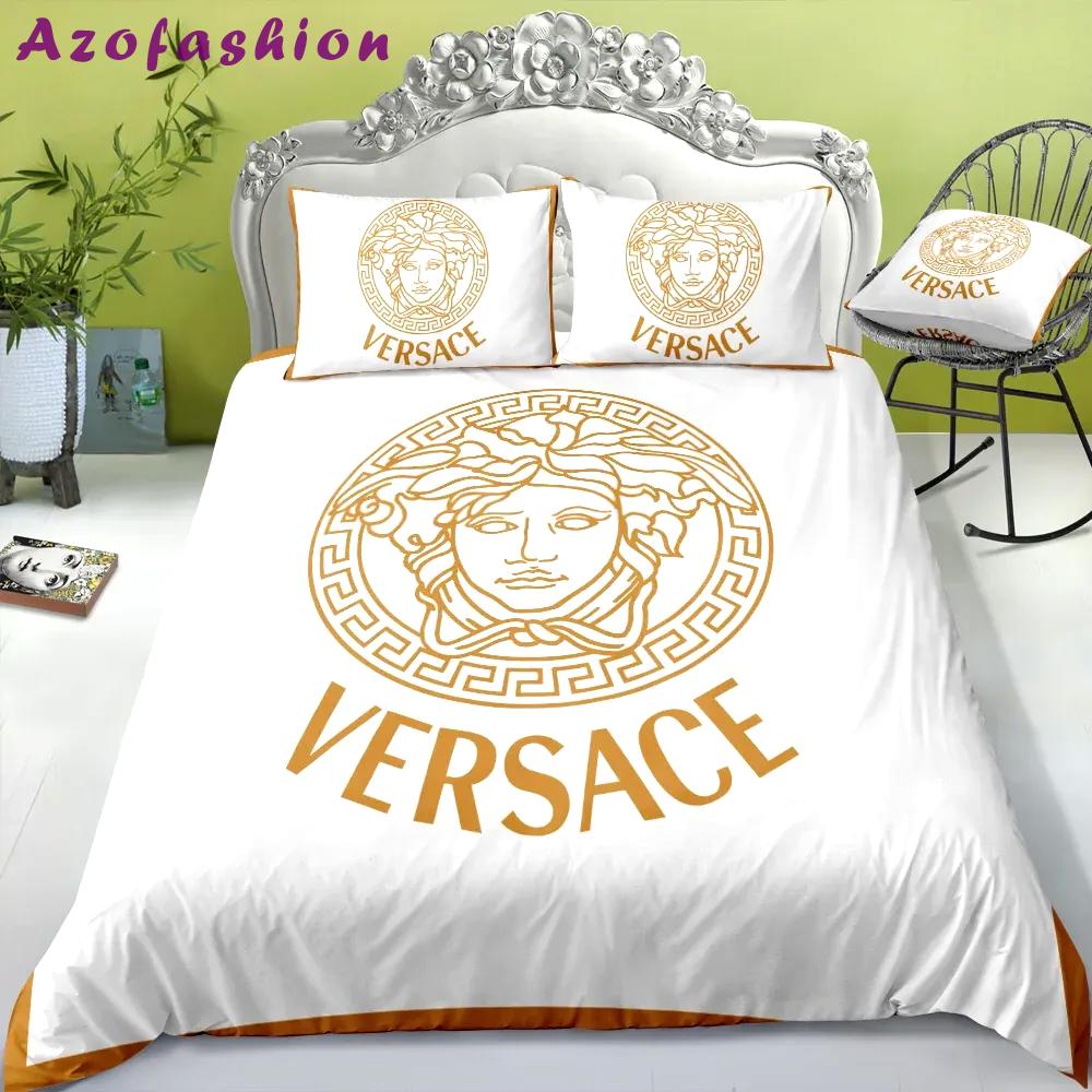 Versace white hot new luxury brand bedding sets bedspread duvet cover set, bedroom decor , thanksgiving decorations for home best luxury bed sets gift thankgivings and christmas Bedding Sets