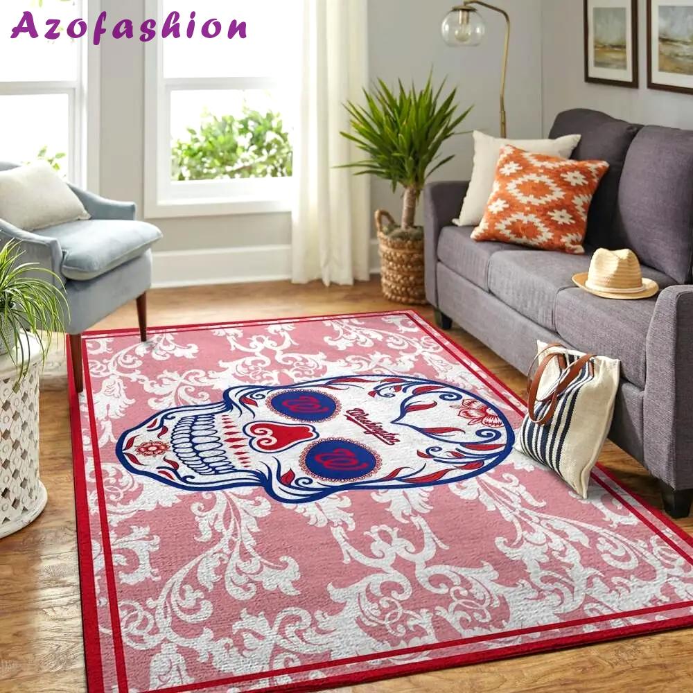 Washington nationals skull style area rug living room rug mlb team logo rug Rectangle Rug