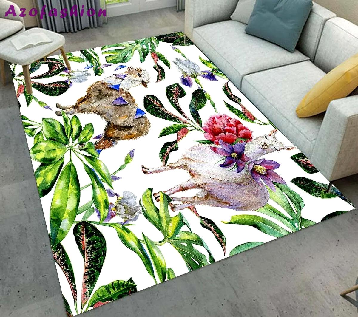 Watercolor alpaca exotic flowers leaves dhc04100165mdr rug living room rug home decor Rectangle Rug