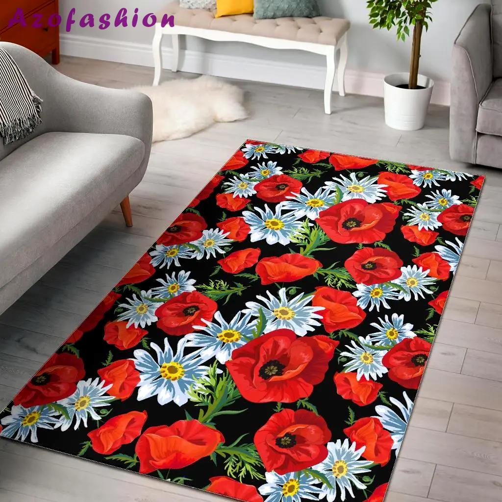 White cute daisy pattern print area rug living room rug home decor Rectangle Rug