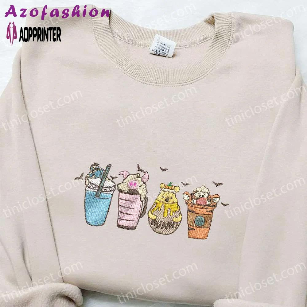 Winnie the pooh fall coffee embroidered sweatshirt – disney characters shirt perfect halloween gift Embroidered Shirt