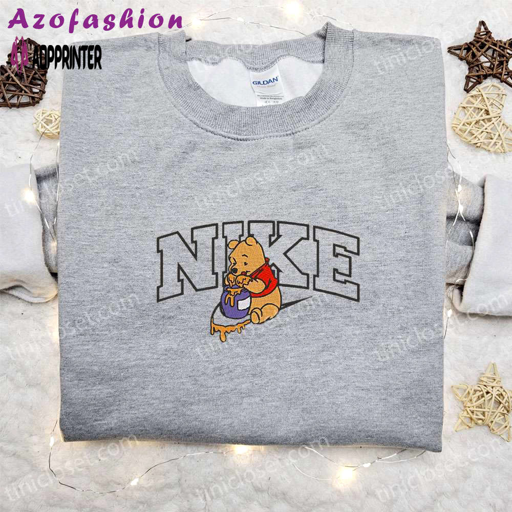 Winnie-the-pooh x nike embroidered sweatshirt: custom cartoon shirt perfect gift idea Embroidered Shirt
