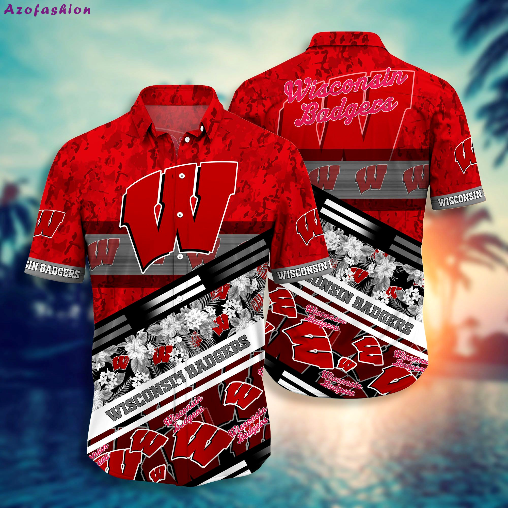 Wisconsin badgers ncaa1-hawaii shirt short style hot trending summer-hawaiian ncaa nh3hst Hawaii Shirt Shorts & Flip Flops