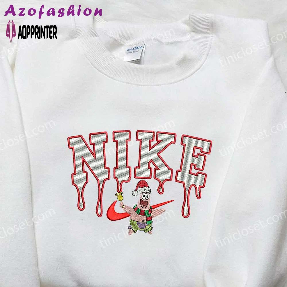 Xmas patrick star x nike embroidered sweatshirt: spongebob squarepants 4d cartoon – perfect family christmas gift Embroidered Shirt