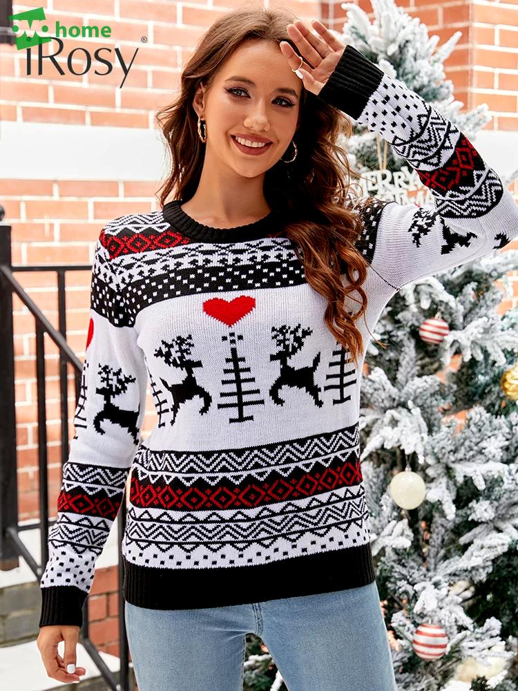 2023 new in jacquard ugly christmas sweater for ladies cute autumn winter knitted tops holiday party jumper pullover sweaters