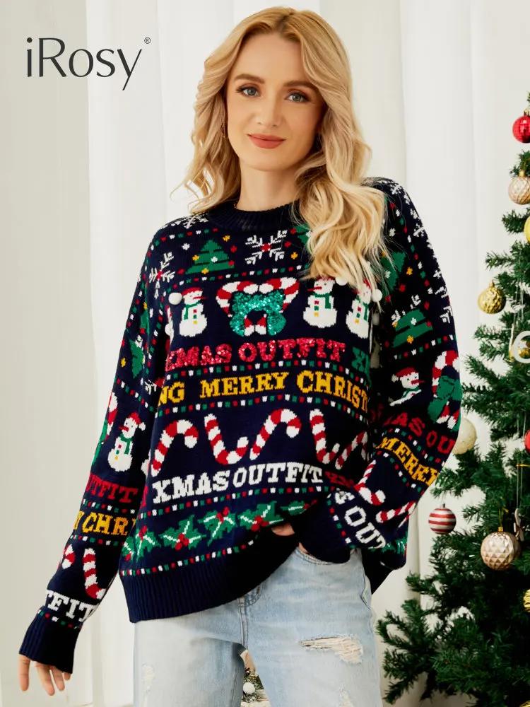 2023 new year knitted jumper women ugly christmas snowman