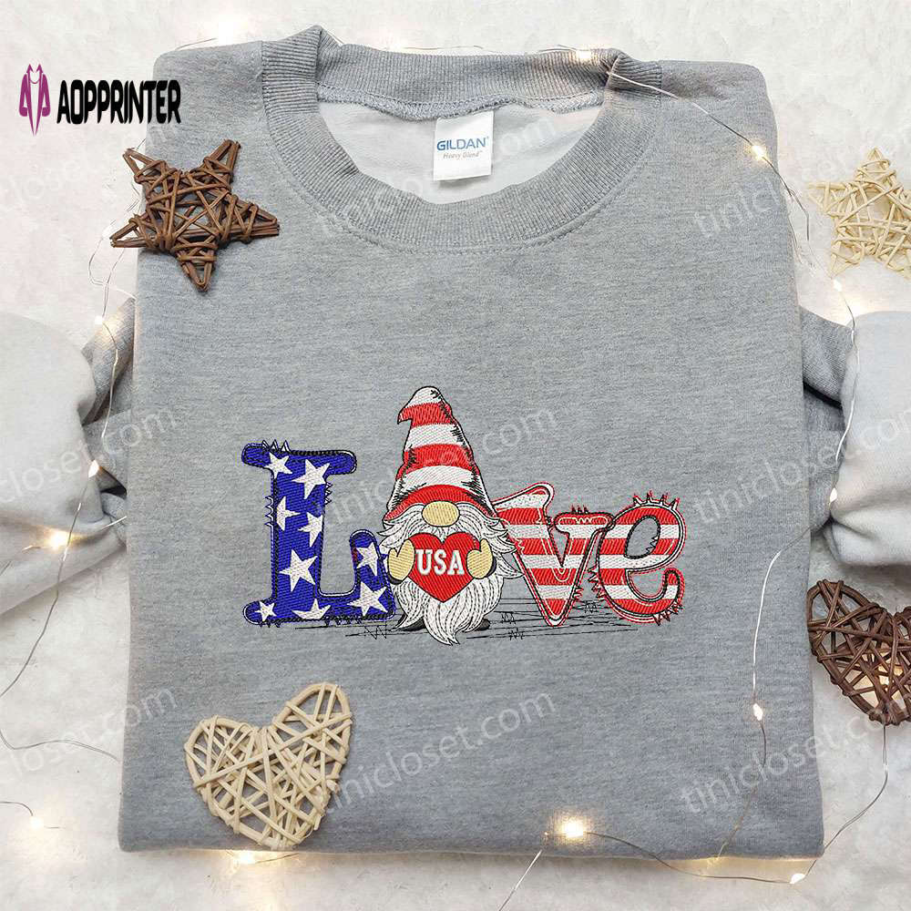 4th of july gnome patriotic embroidered shirt – perfect national day gift! Embroidered Shirt