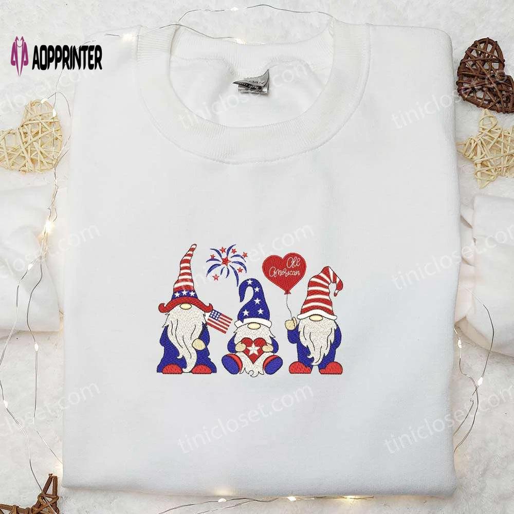 4th of july gnomes patriotic embroidered shirt – all american national day gifts Embroidered Shirt