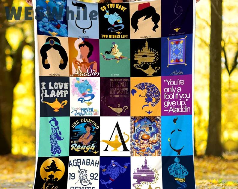 Aladdin fleece blanket, aladdin and jasmine princess throw blanket for couch sofa, christmas gift, bedding decor Quilt Blanket