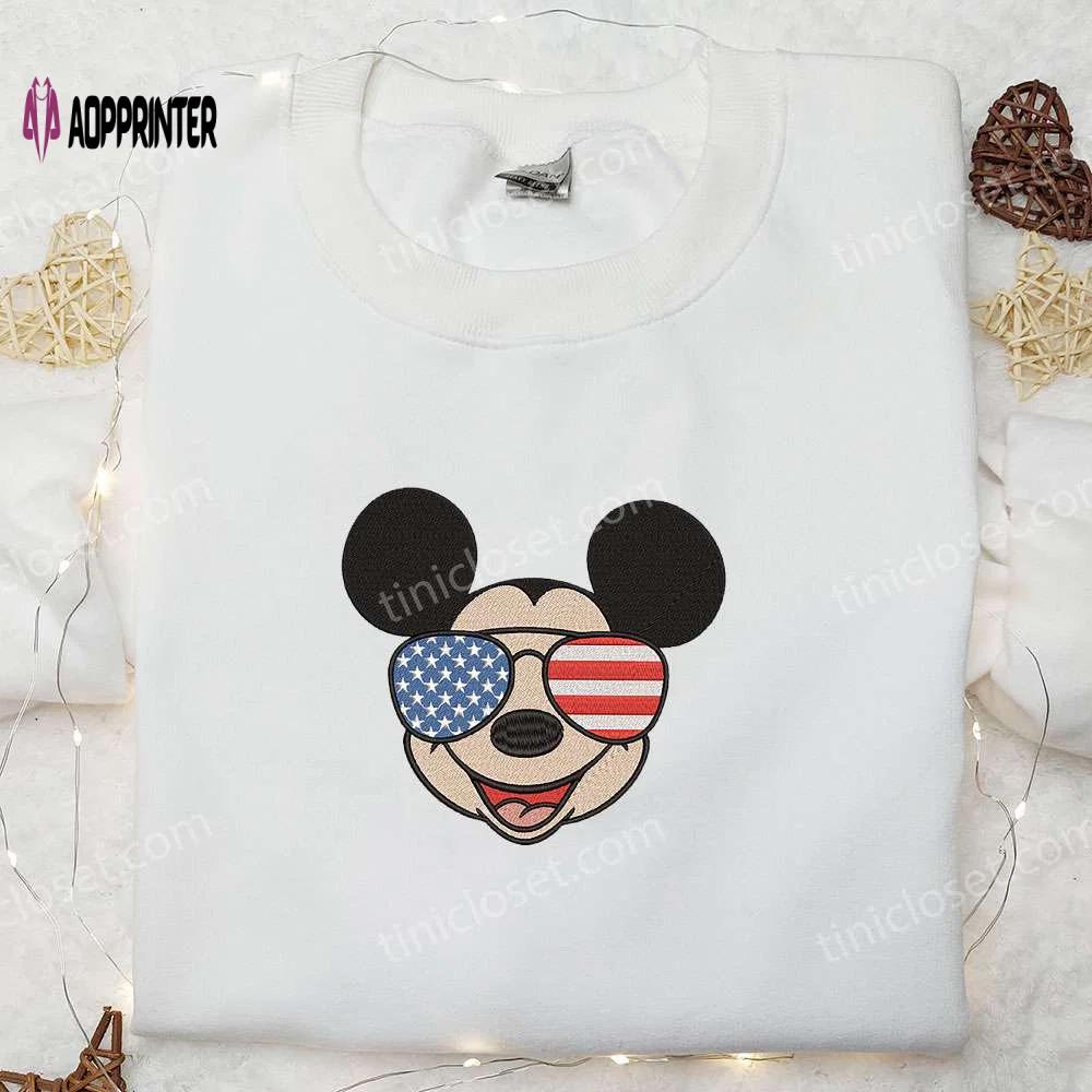 America glasses x mickey embroidered shirt: best patriotic disney shirt Embroidered Shirt