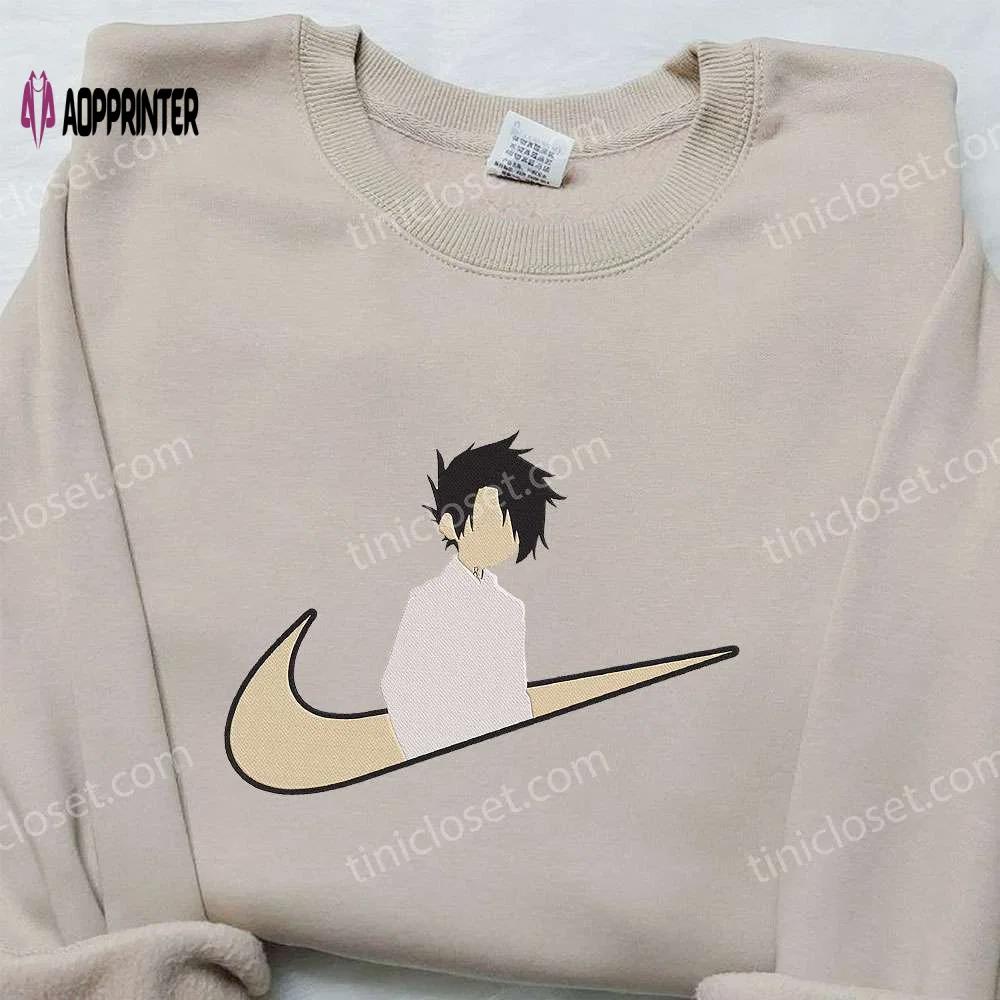 Anime embroidered hoodie & shirts: ray x nike swoosh promised neverland & nike inspired Embroidered Shirt