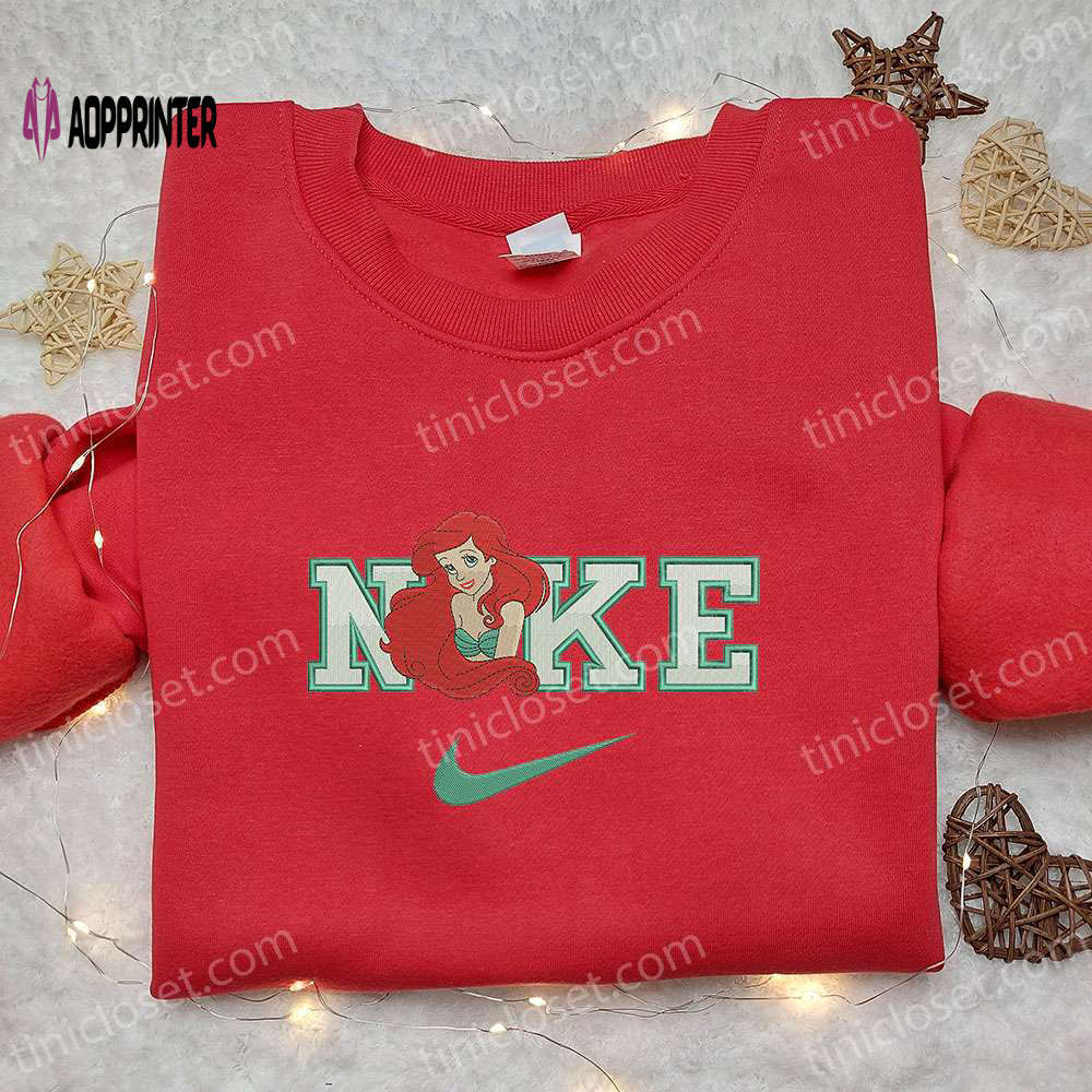 Ariel x nike cartoon embroidered shirt: the little mermaid inspired nike tee Embroidered Shirt
