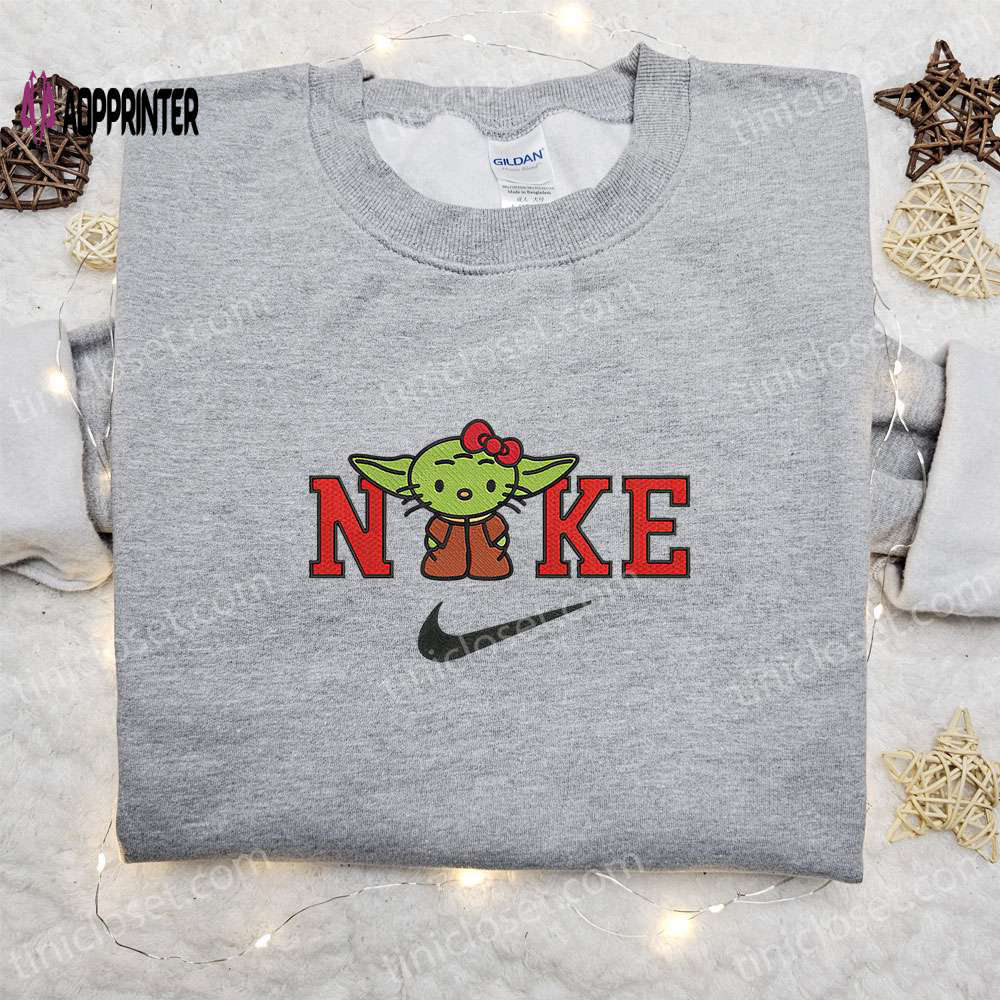 Baby yoda hello kitty christmas x nike embroidered sweatshirt: cartoon christmas shirt best gift idea Embroidered Shirt