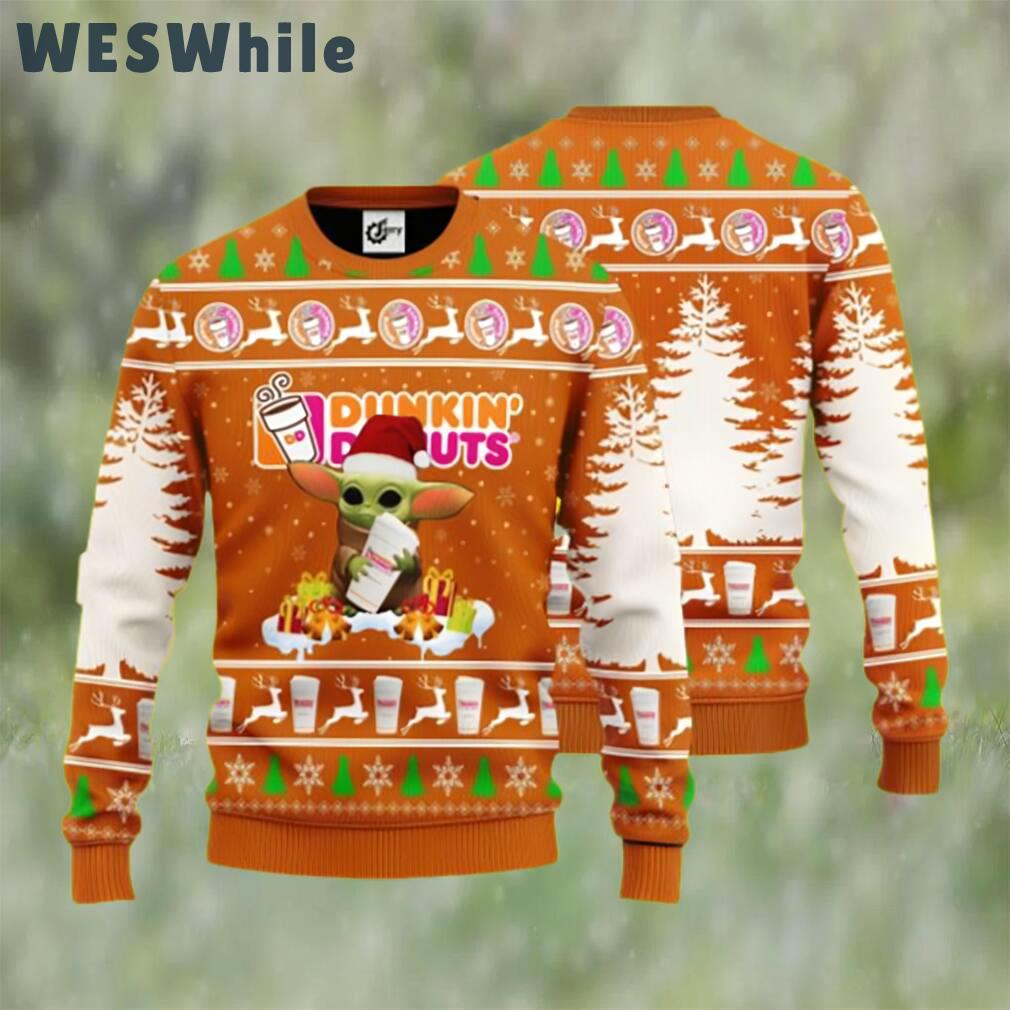 Baby yoda hug dunkin? donuts ugly christmas sweater Christmas Ugly Sweater