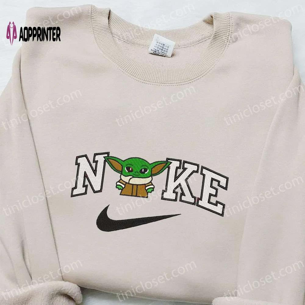Baby yoda x nike embroidered hoodie: star wars & nike inspired shirt Embroidered Shirt